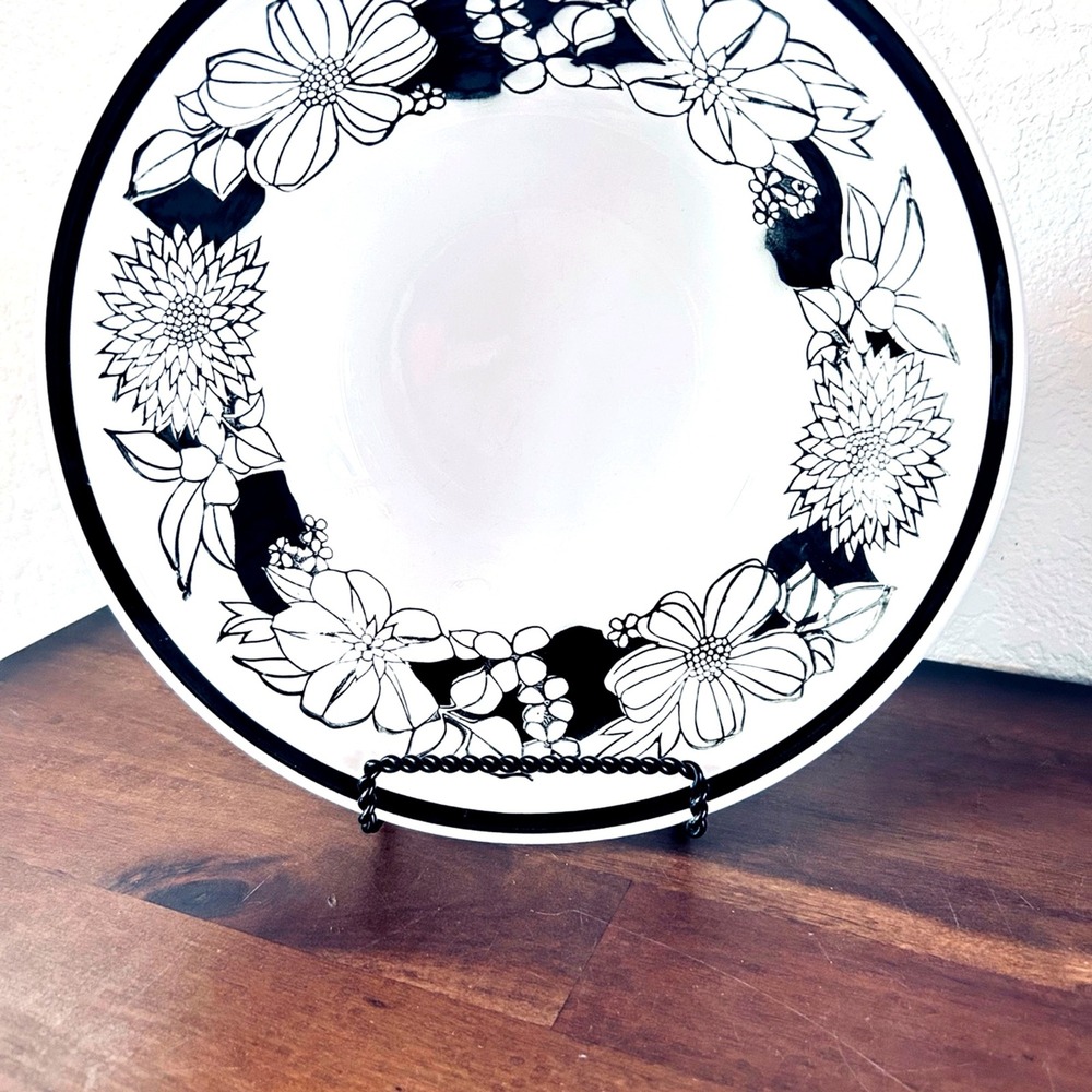 Vintage Mikasa Nocturne 3173 Vegetable Bowl 9" Made Japan Black White Floral